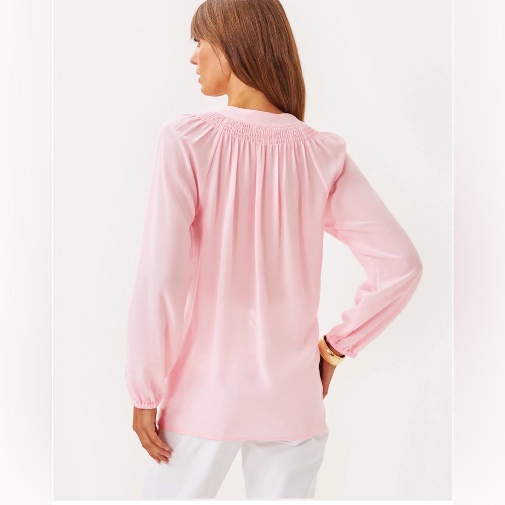 LILLY PULITZER Elsa Silk Top Light Pink Size Large - Picture 2 of 16